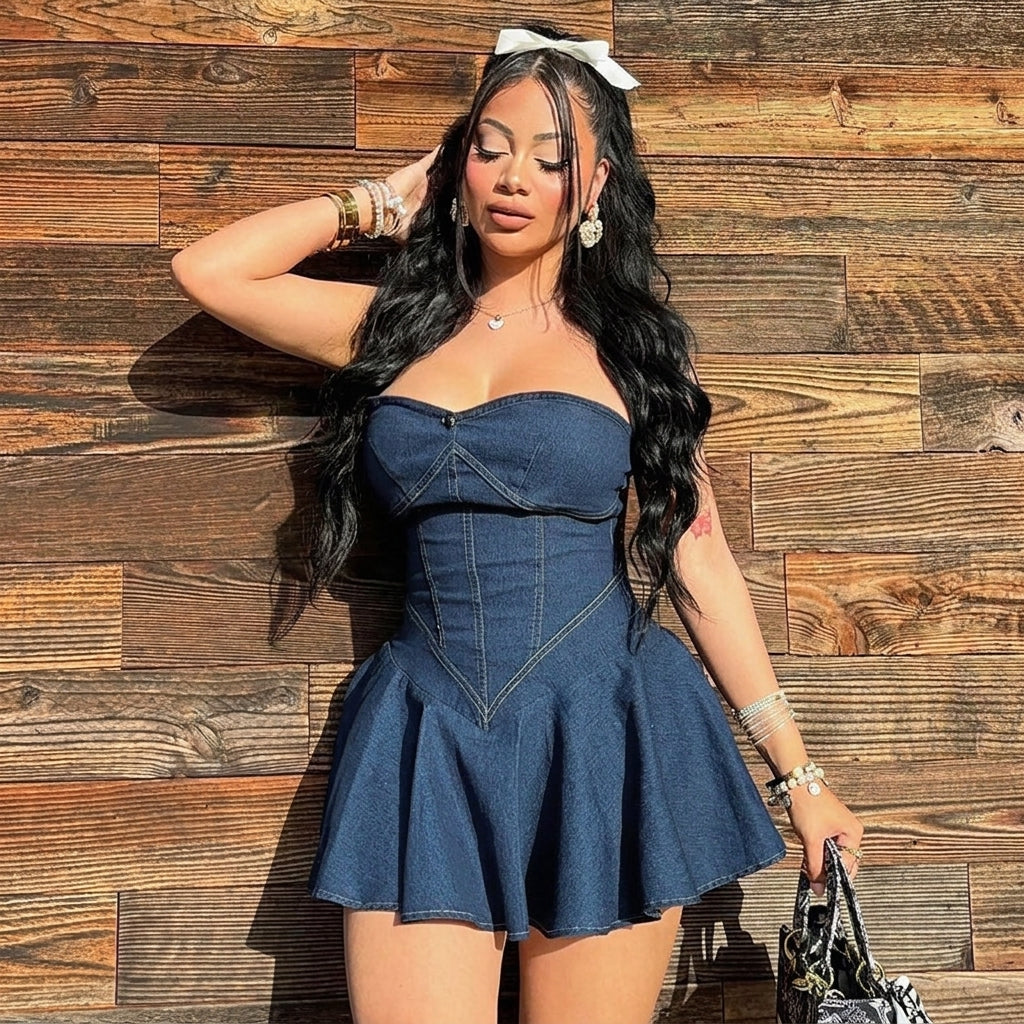 Isabella | Fashion Tube Top Denim Dress