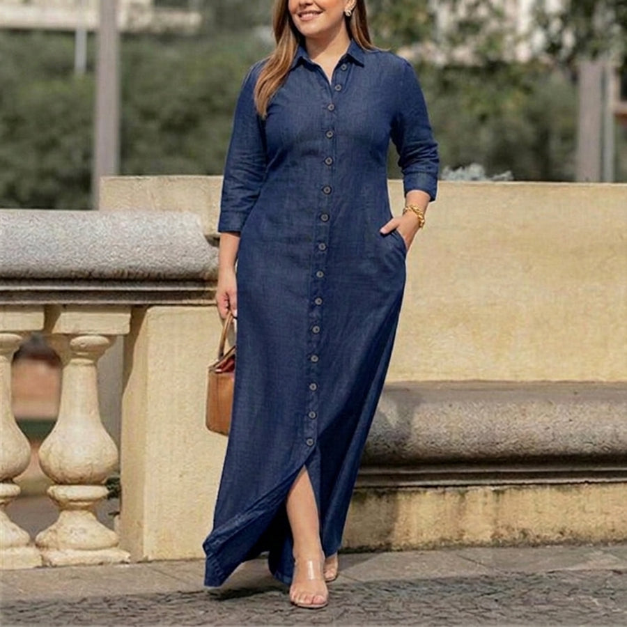 Charlotte | Collar Denim Button Maxi Dress