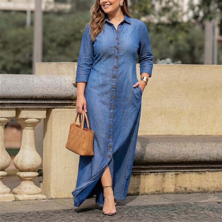 Charlotte | Collar Denim Button Maxi Dress