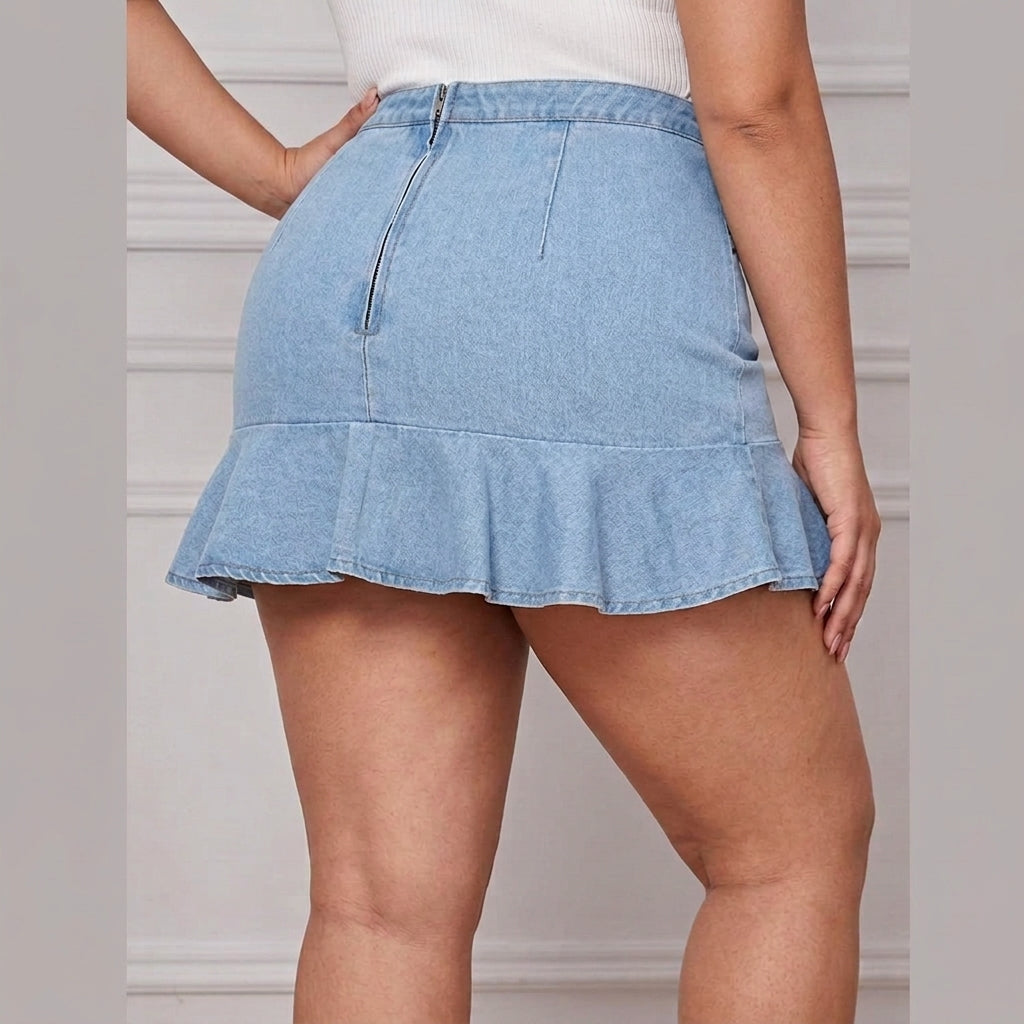 Emily | Ruffle Hem Denim Mini Skirt