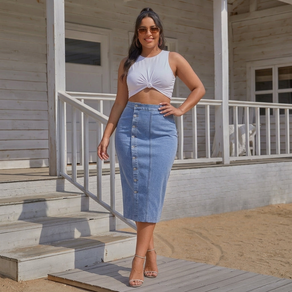 Olivia | High Waist Denim Skirt